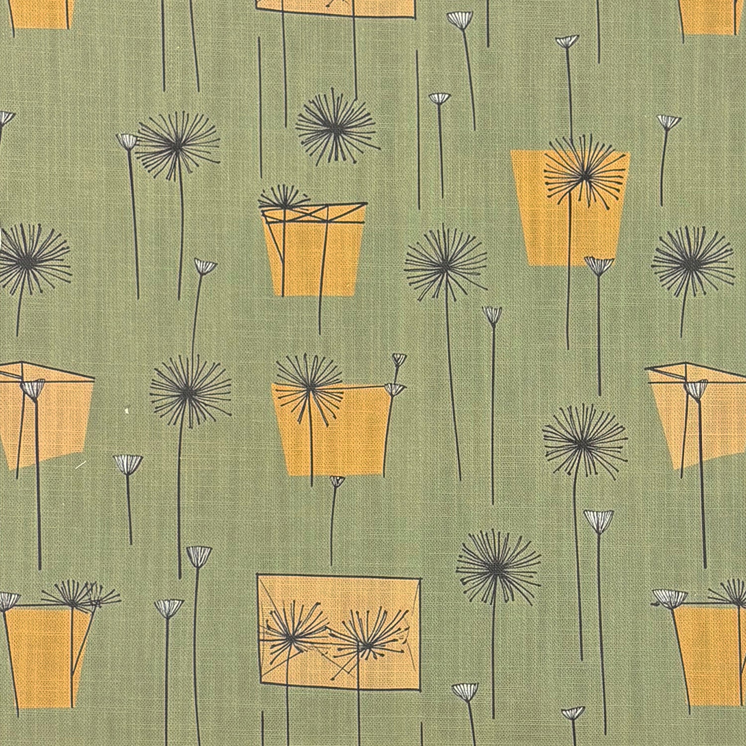 Sketch No.15 green botanical upholstery fabric with ochre accent blocks