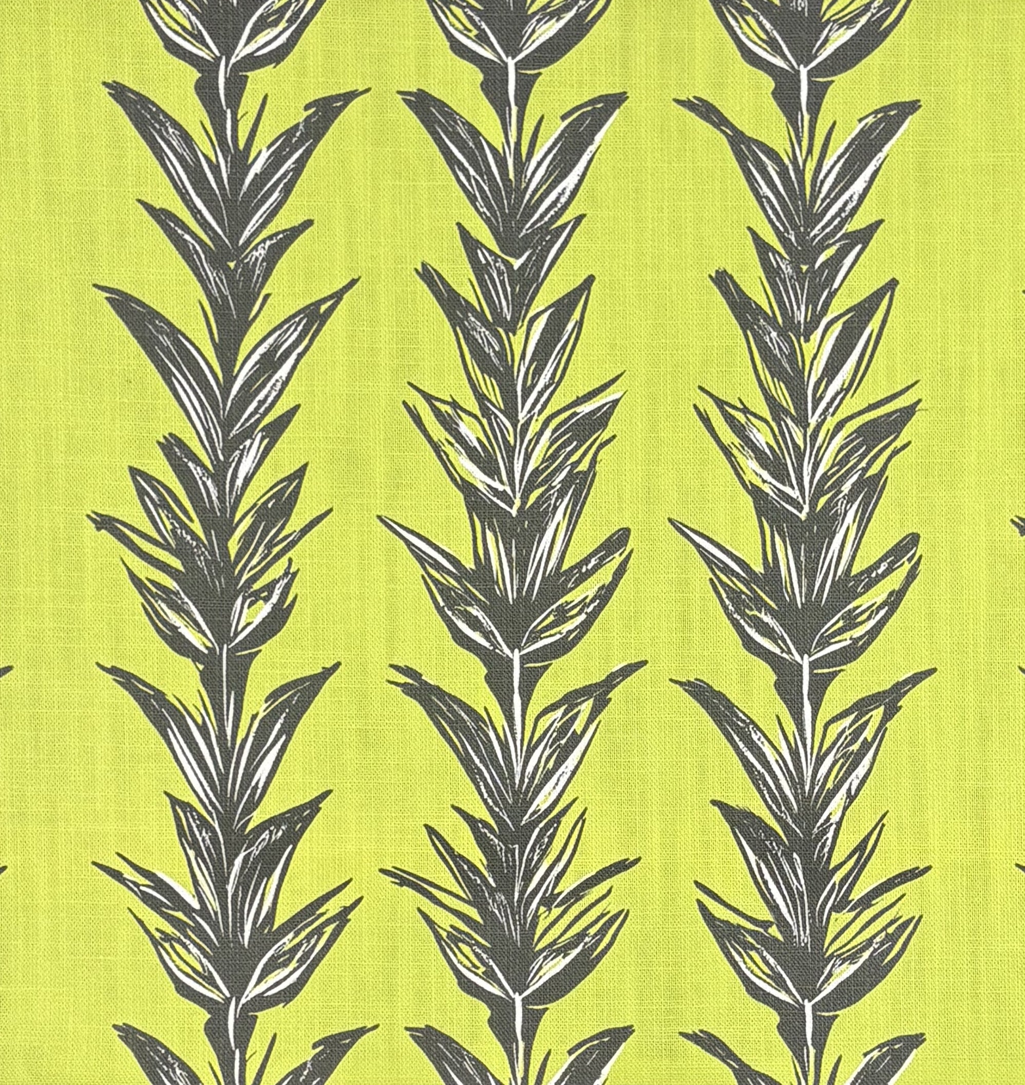 Sketch No.5 green upholstery fabric with black graphic leaves