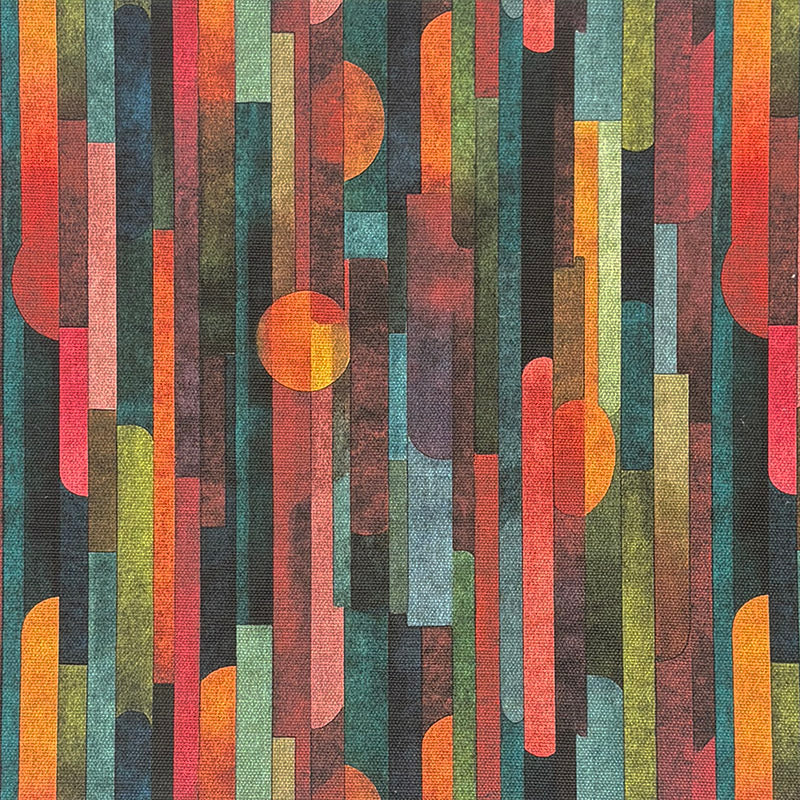 Striped No.19 flat lay of multicoloured striped velvet upholstery fabric in warm and cool tones