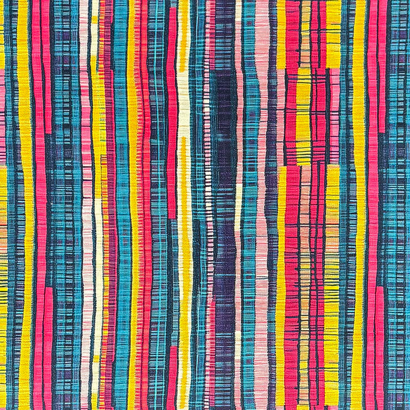 Striped No.10 teal, ochre, magenta and salmon irregular stripe Crib5 printed velvet upholstery fabric by Saint and Poet