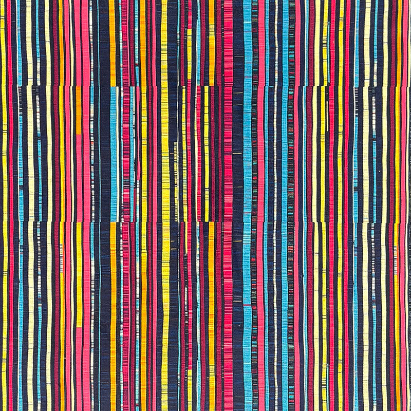 Fuchsia, yellow, cobalt, coral and teal fine stripe in Striped No.11 Crib5 velvet fabric for upholstery and curtains
