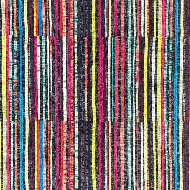 Flat view of Striped No.12 sage, plum, blue, ochre and blush artistic stripe Crib5 velvet upholstery fabric