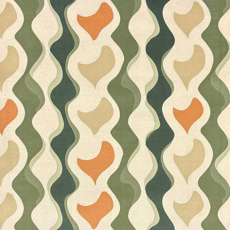 Green, ochre and neutral retro wave stripe in Striped No.14 Crib5 velvet fabric for upholstery and curtains