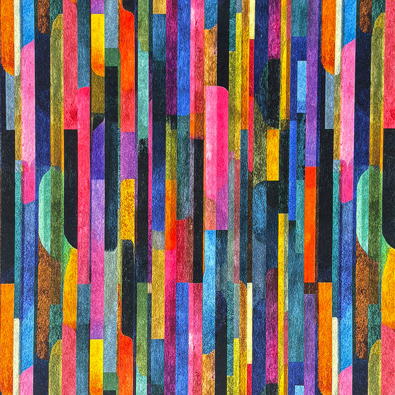 Flat view of Striped No.18 jewel-toned multicoloured stripe on charcoal Crib5 velvet upholstery fabric