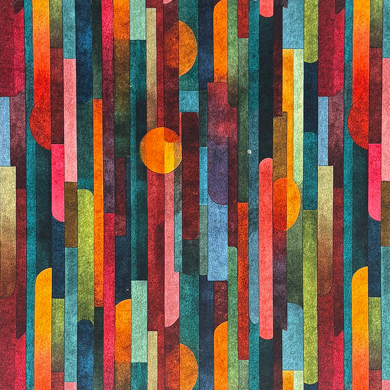 Striped No.19 orange, teal, emerald and red mid-century stripe Crib5 printed velvet upholstery fabric by Saint and Poet