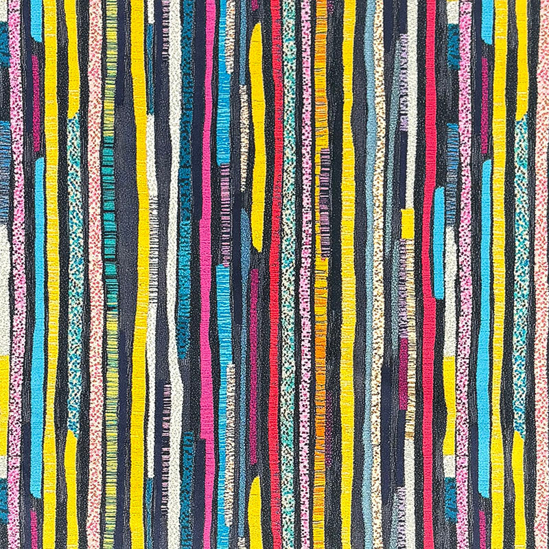 Striped No.1 multicoloured hand-drawn stripe in mustard, teal, pink and cobalt Crib5 printed velvet upholstery fabric by Saint and Poet