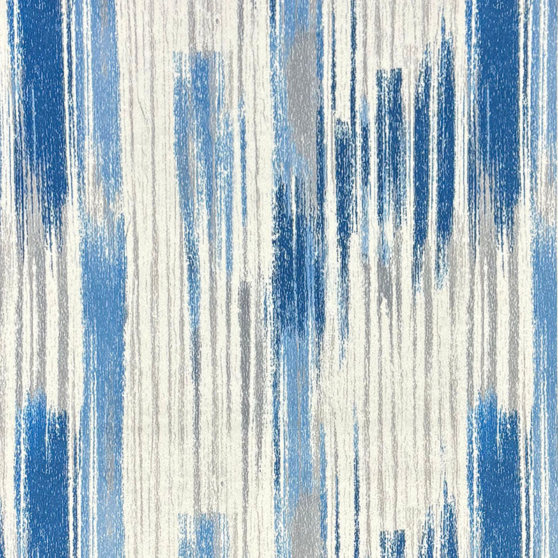 Flat view of Striped No.21 blue and white painterly brushstroke stripe Crib5 velvet upholstery fabric