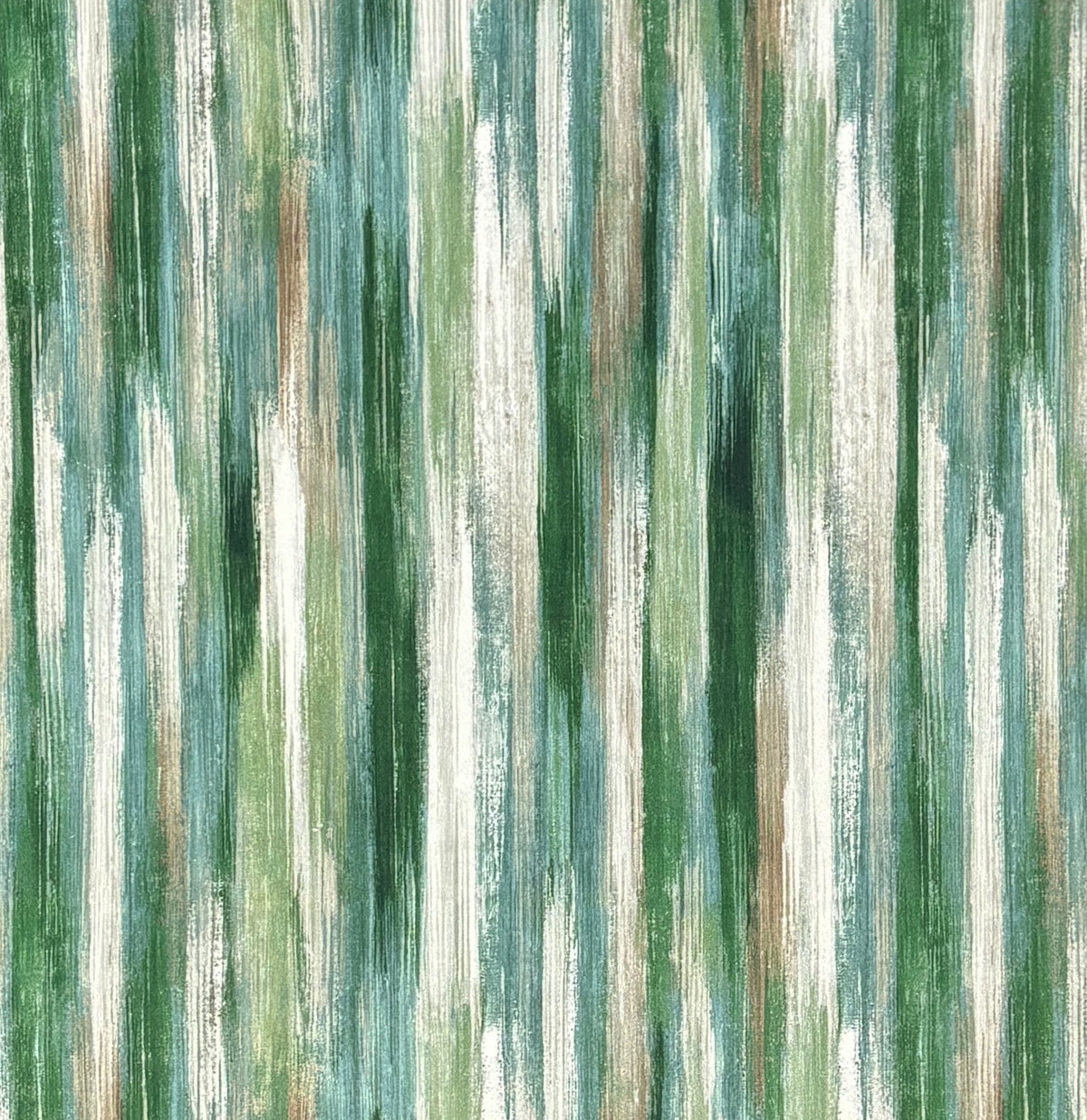 Green, teal and ochre painterly stripe in Striped No.26 Crib5 velvet fabric for upholstery and curtains