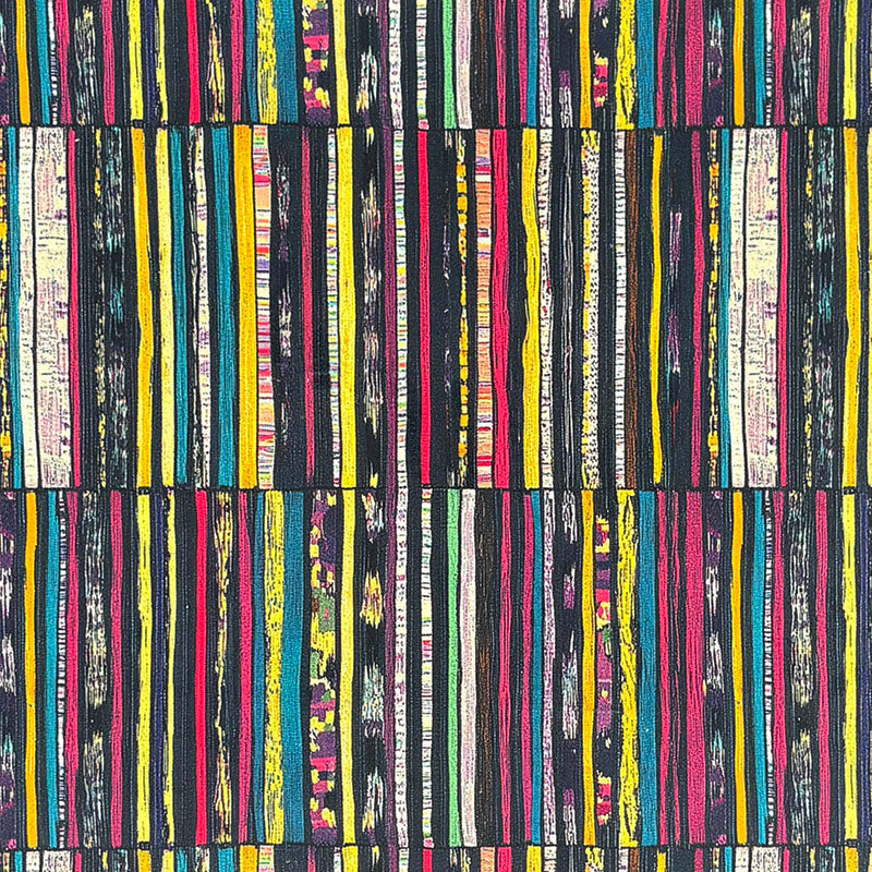 Multicoloured painterly stripe in mustard, fuchsia, blue and jade in Striped No.2 Crib5 velvet fabric for upholstery and curtains