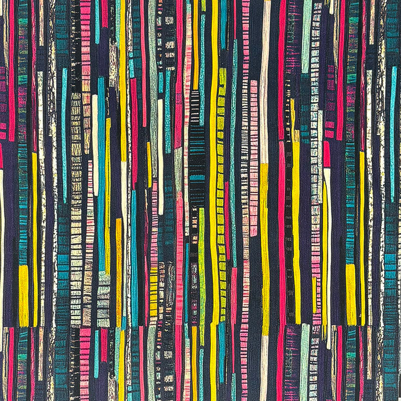 Striped No.4 hot pink, ochre, teal and black hand-drawn stripe Crib5 printed velvet upholstery fabric by Saint and Poet