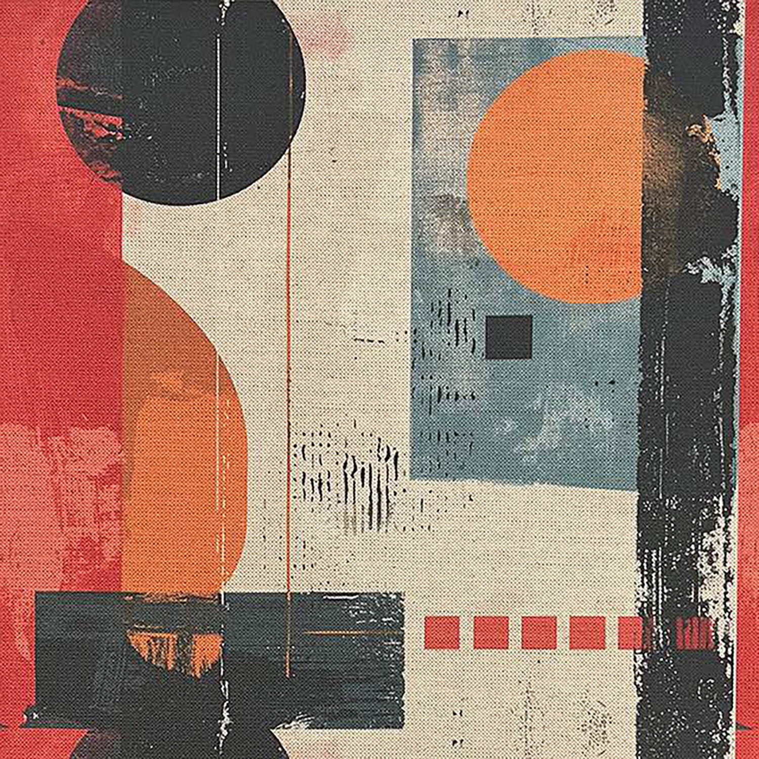 Retro beige upholstery fabric with playful geometric blocks and textured circles. Ideal for modern reupholstery and bold, stylish interiors.