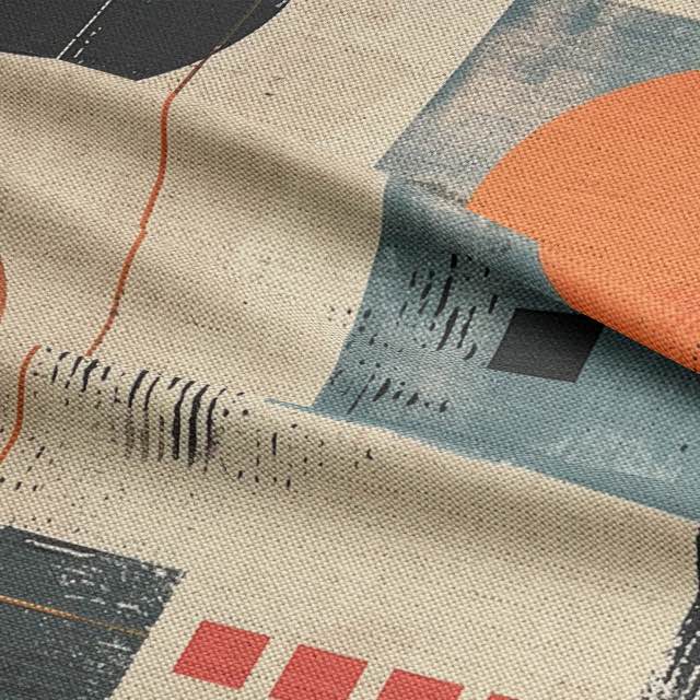 Textured upholstery fabric with faded retro design in warm neutrals