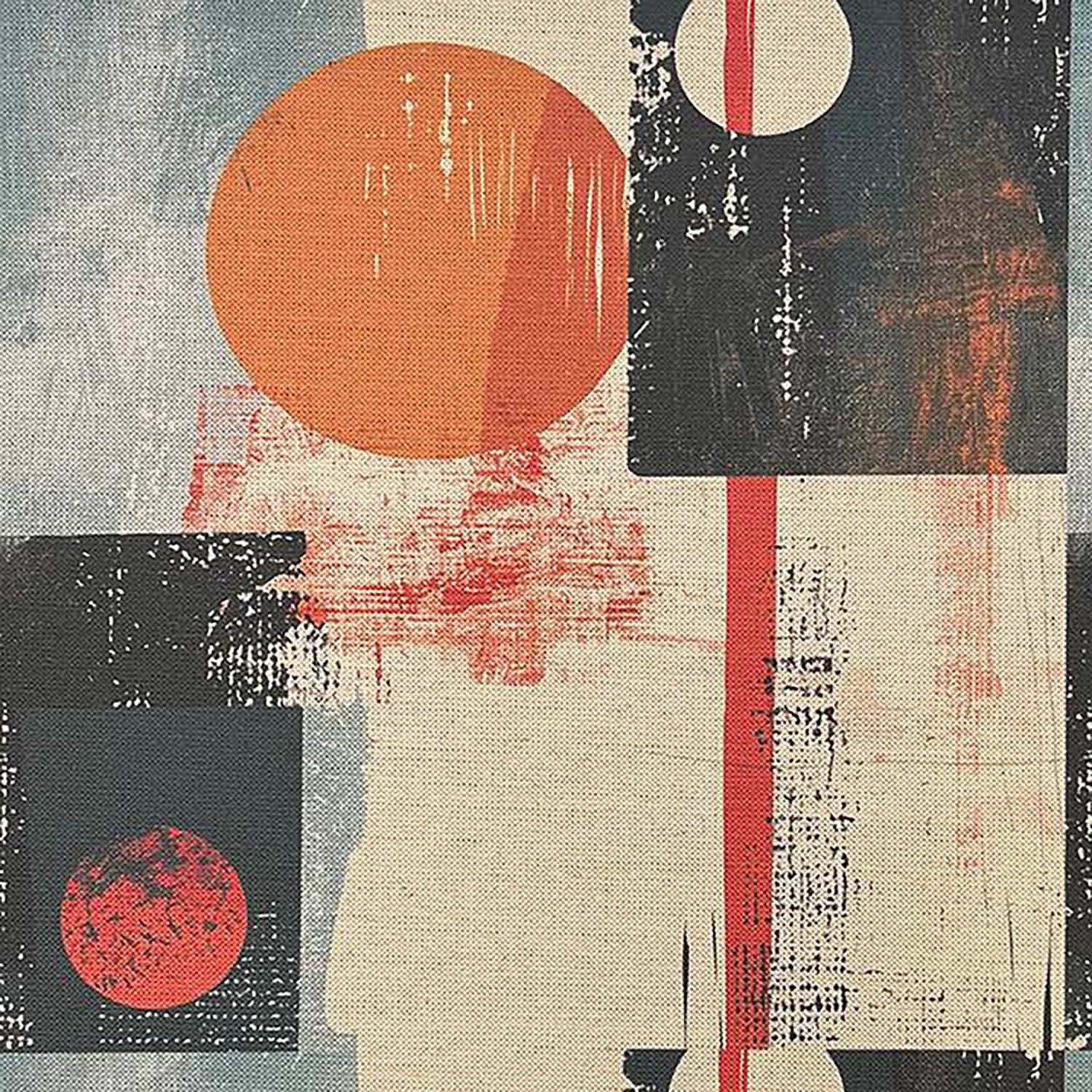 Symbolic No.11 neutral abstract upholstery fabric with retro blocks