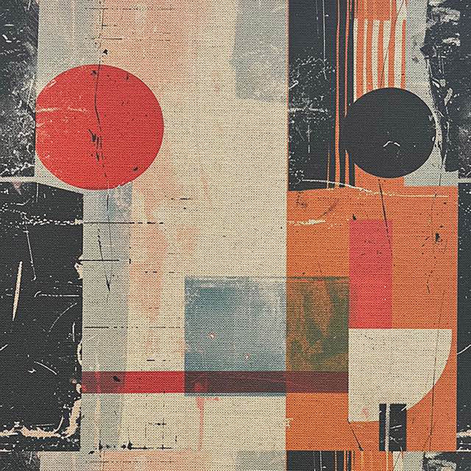 Symbolic No.12 distressed multicoloured upholstery fabric with abstract design