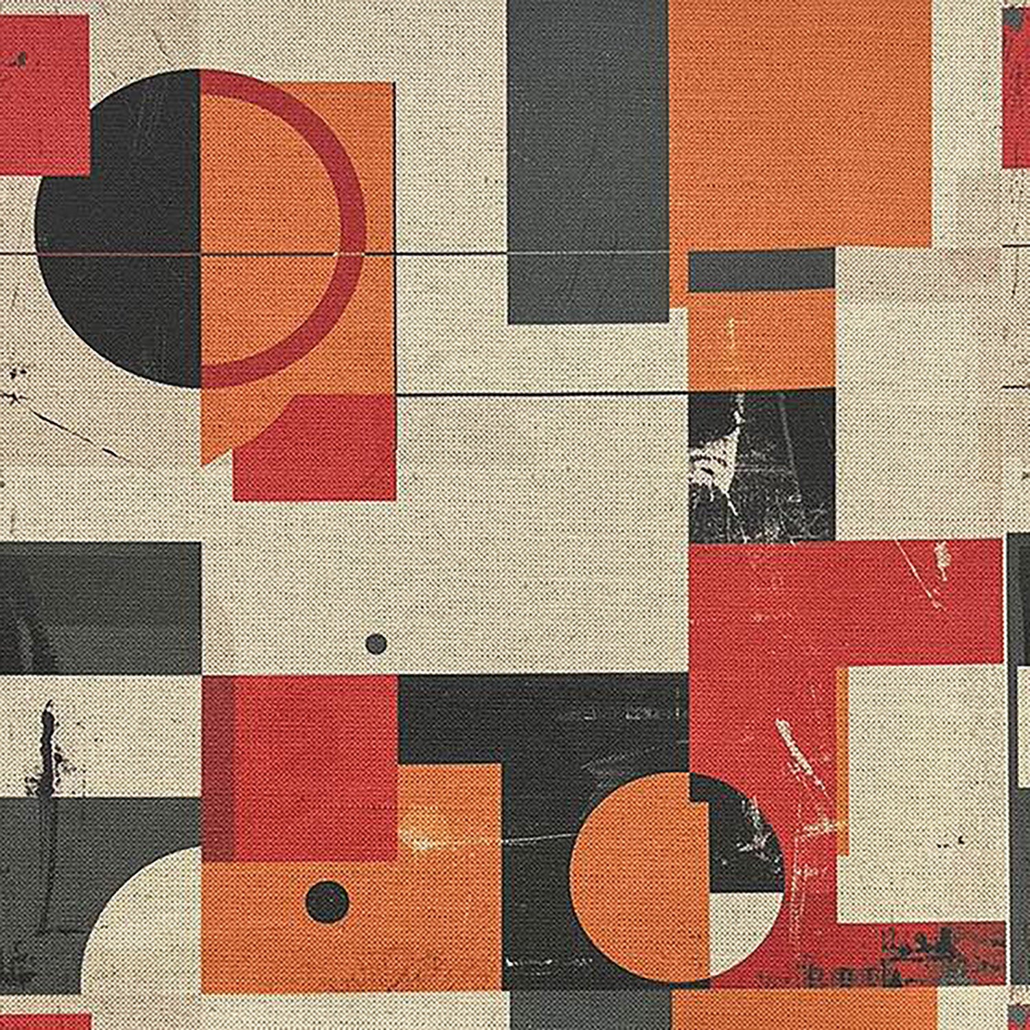 Symbolic No.13 retro orange upholstery fabric with geometric shapes