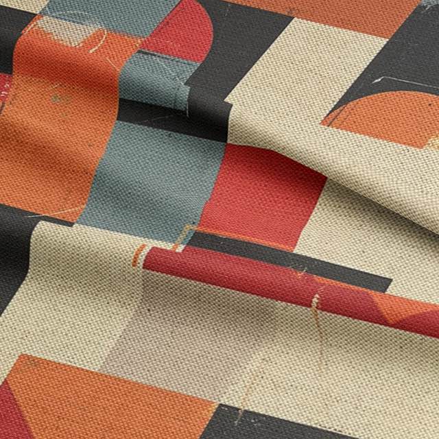 Upholstery fabric with warm abstract shapes and distressed details