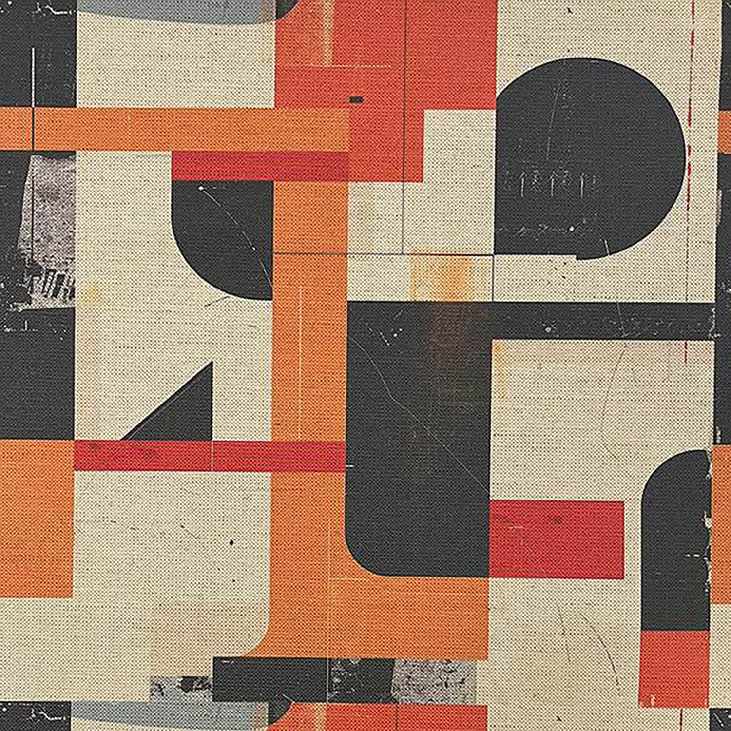 Symbolic No.15 abstract orange and black upholstery fabric