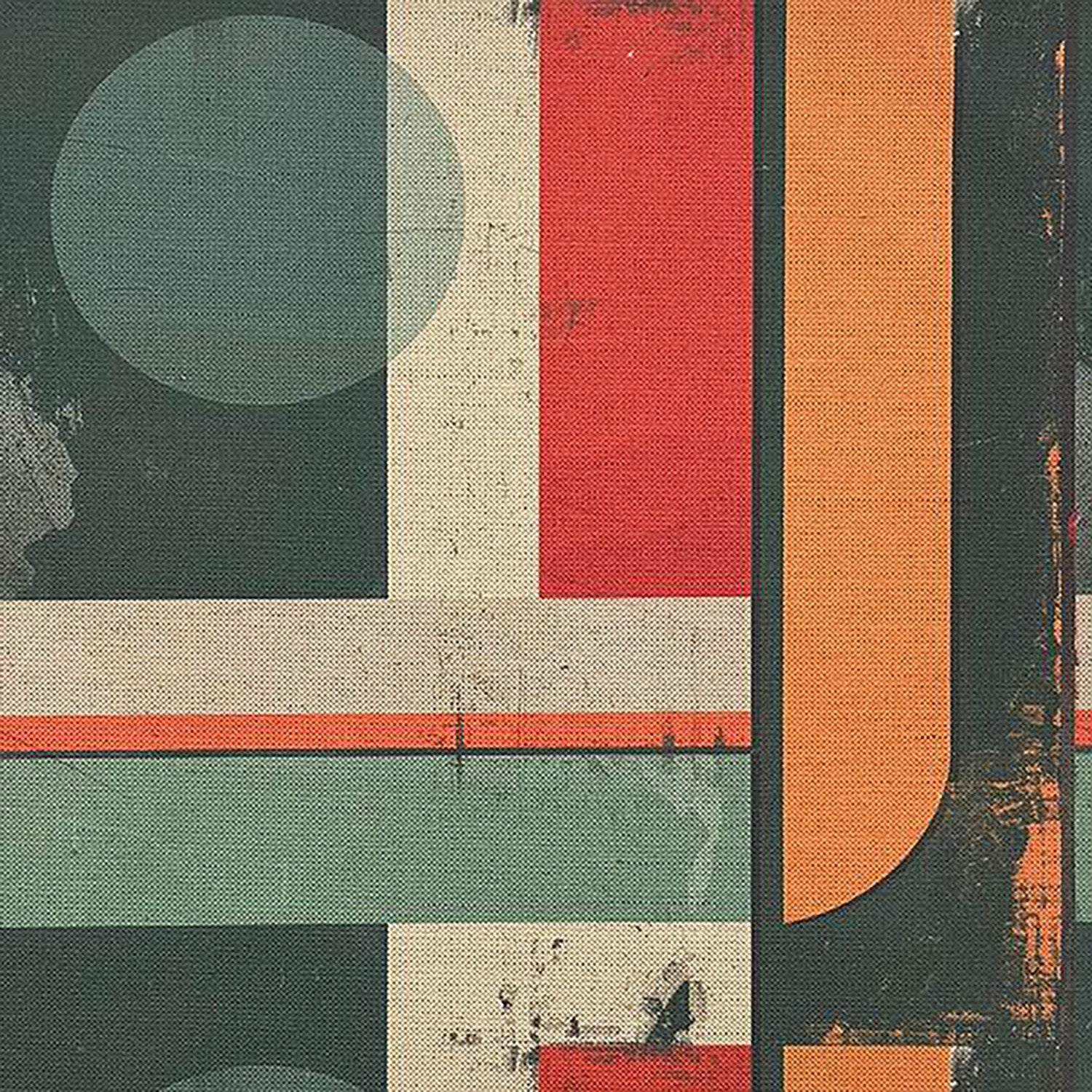 Symbolic No.17 teal geometric upholstery fabric with retro design