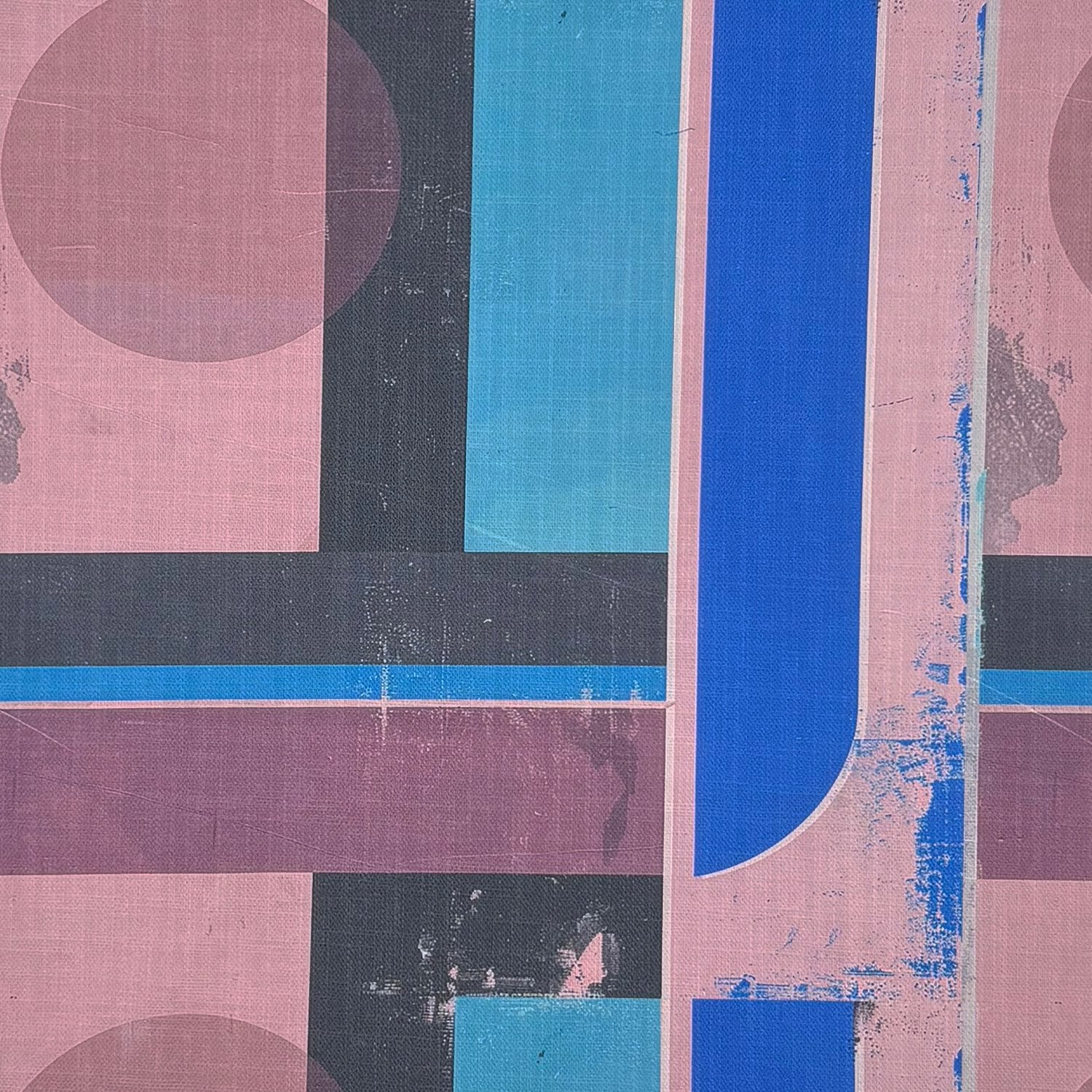 Flat image of Symbolic No.18 geometric pink and blue abstract upholstery fabric