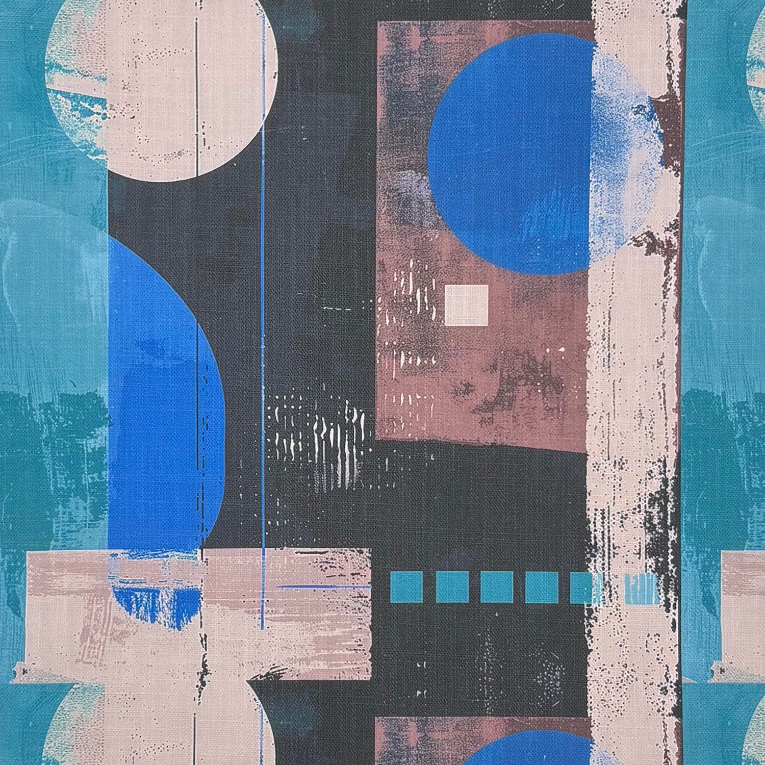 Close-up of Symbolic No.19 abstract geometric circles and block motif upholstery fabric