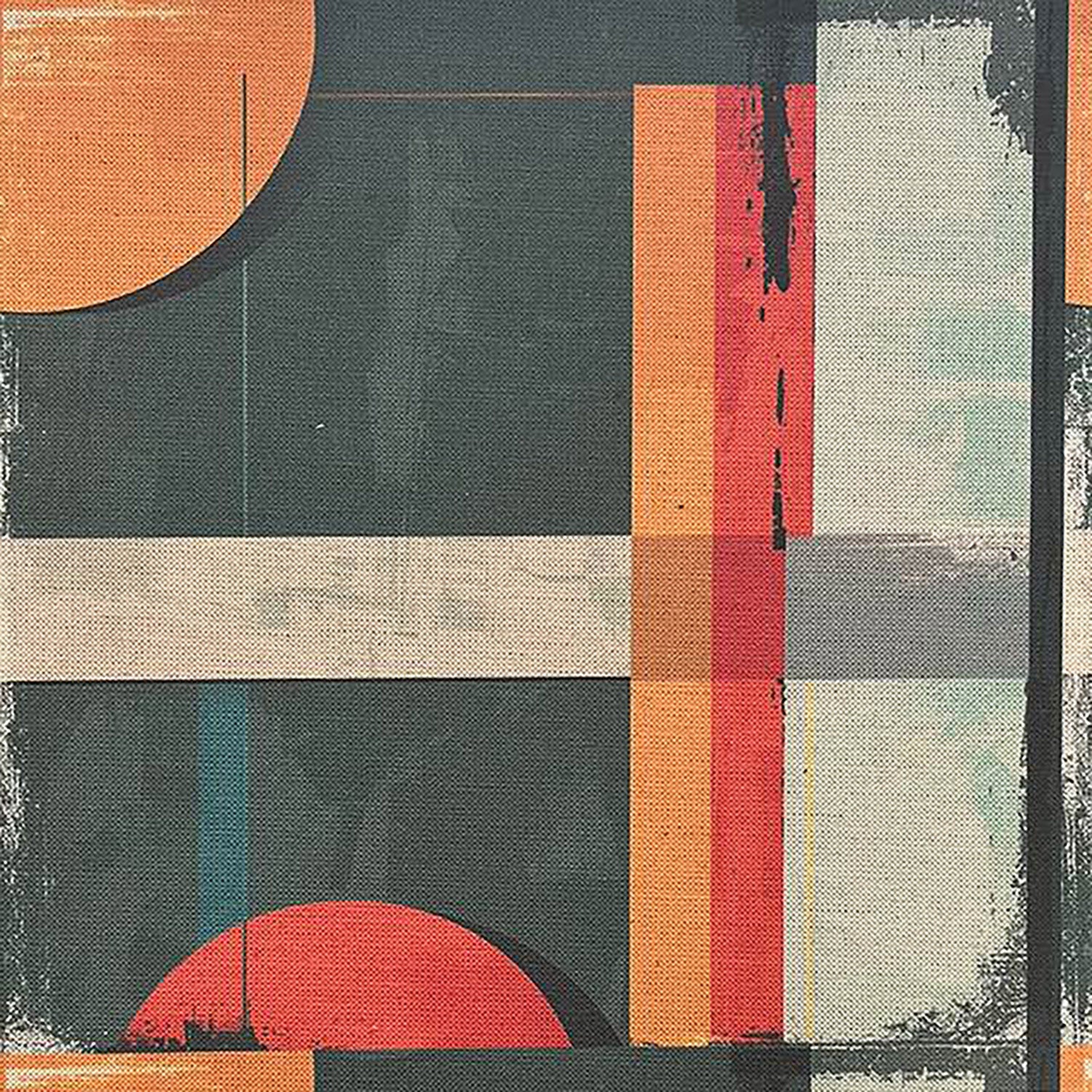 Symbolic No.5 abstract teal upholstery fabric with geometric print