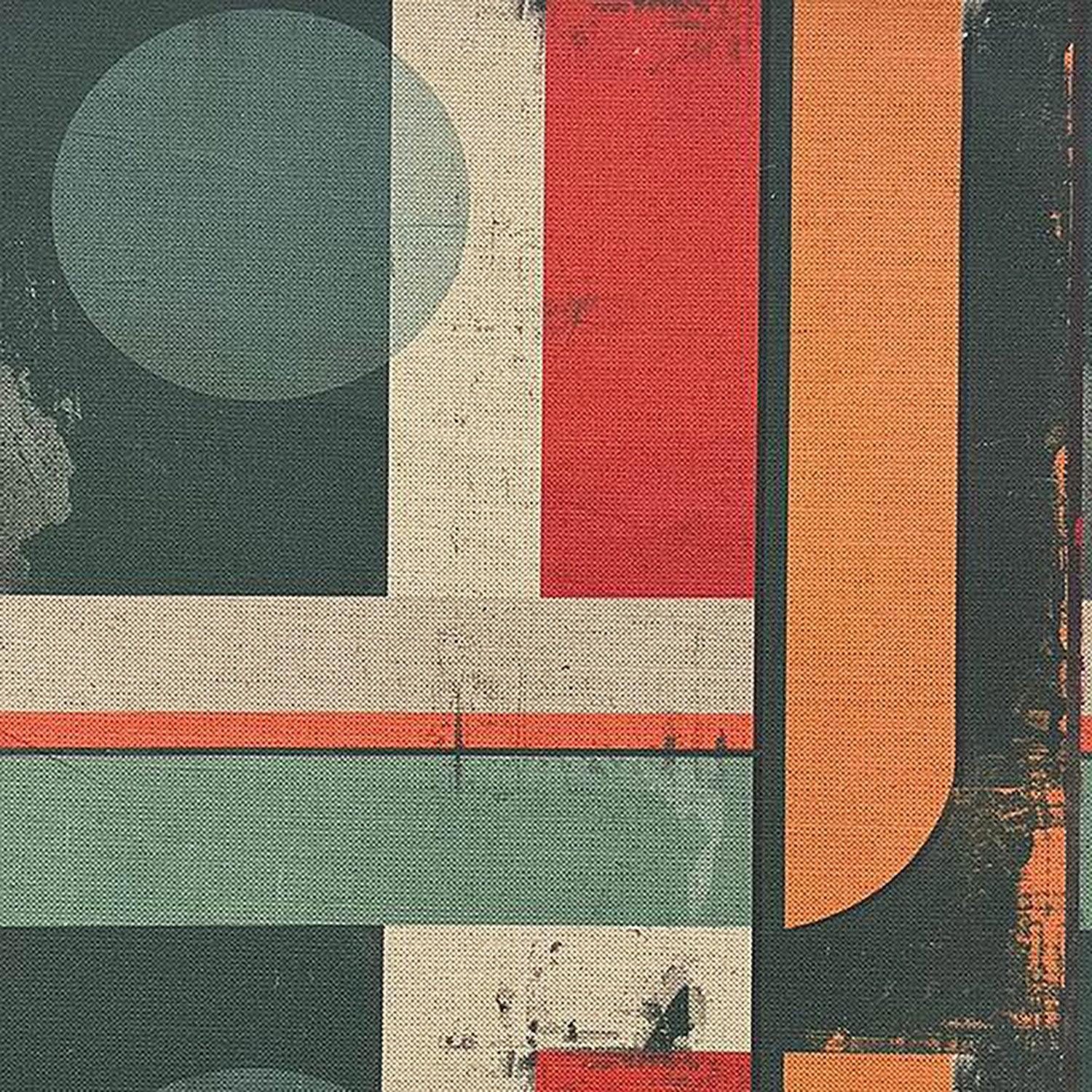 Symbolic No.6 teal upholstery fabric with retro geometric design