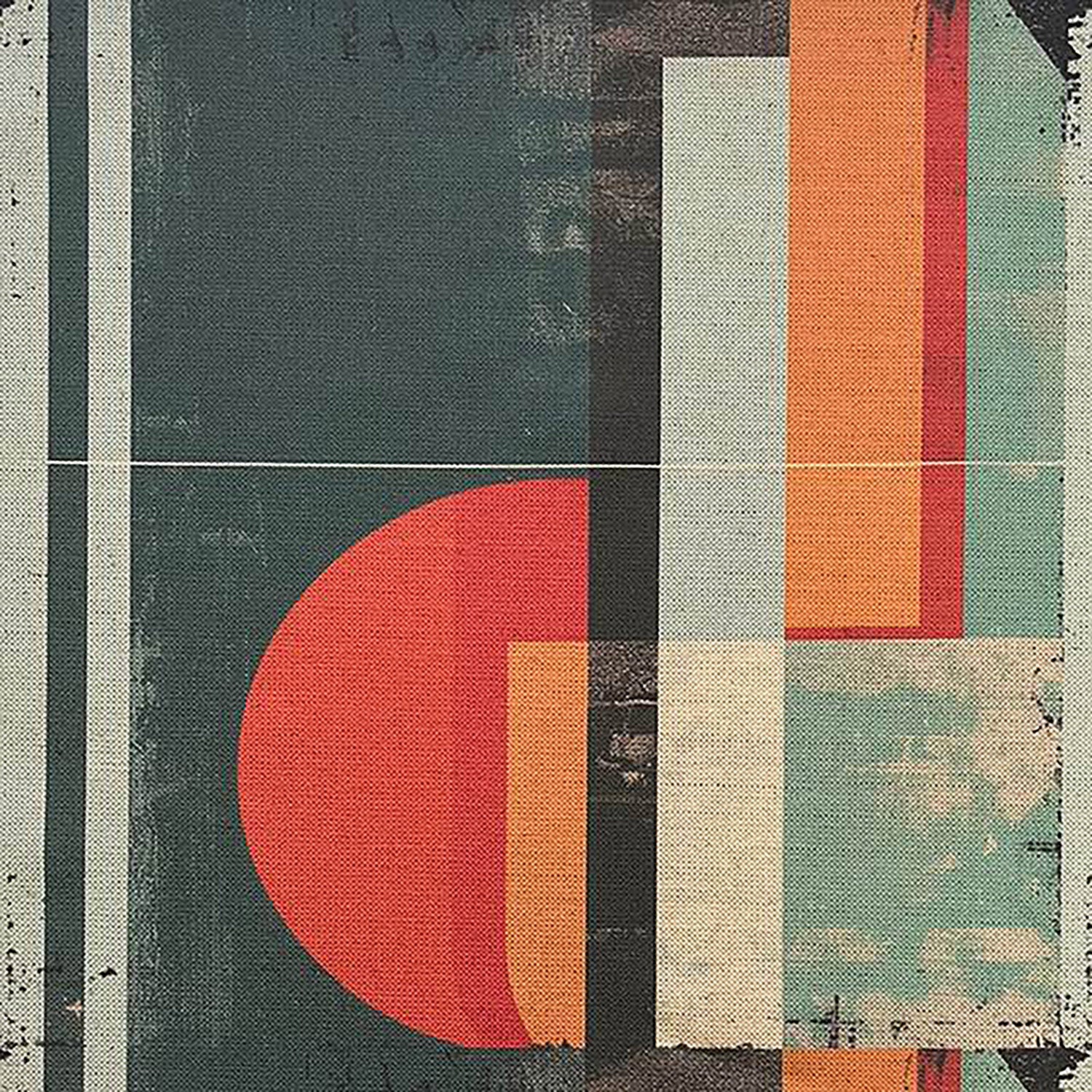 Symbolic No.7 teal upholstery fabric with abstract retro forms