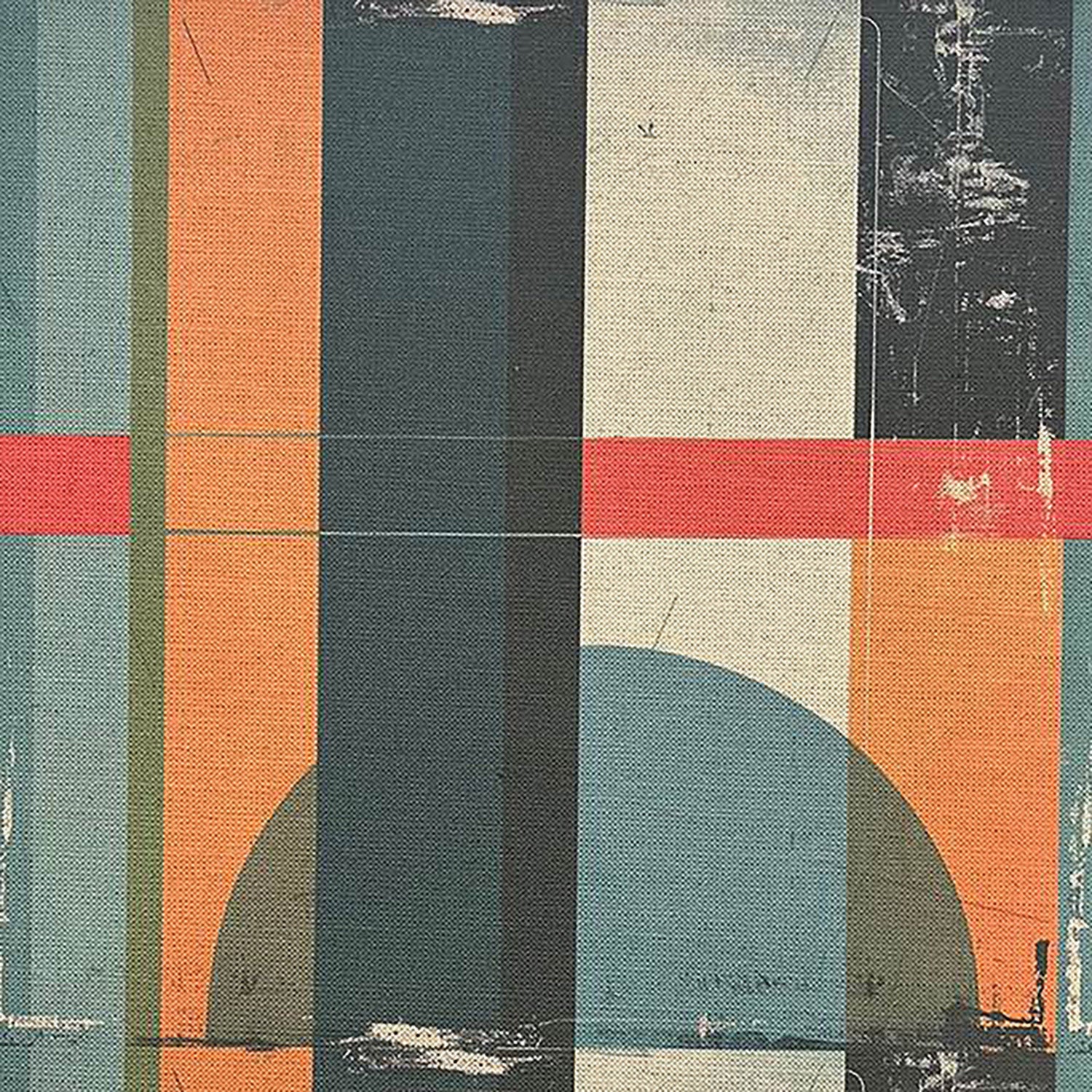 Symbolic No.8 teal abstract upholstery fabric with geometric shapes