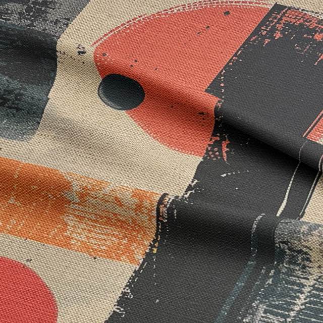 Upholstery fabric with painterly textures and mid-century inspired shapes