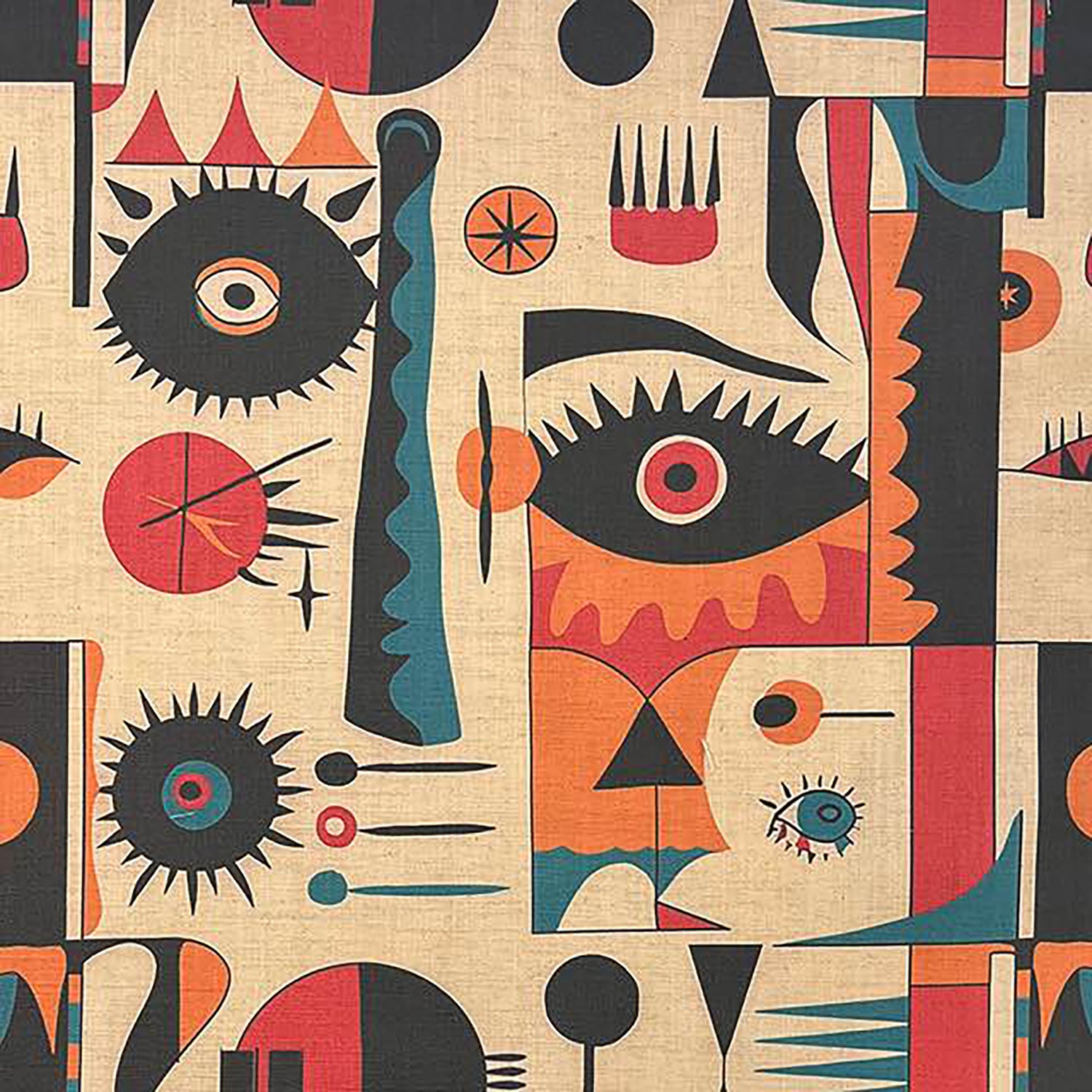 Multicoloured tribal upholstery fabric with bold ethnic motifs – Tribute No.1 flat lay