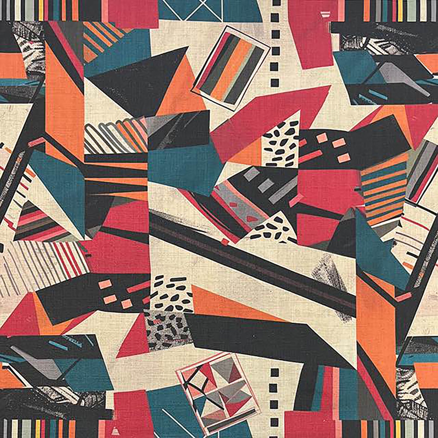 Tribal-style geometric upholstery fabric with angular shapes – Tribute No.2 flat lay