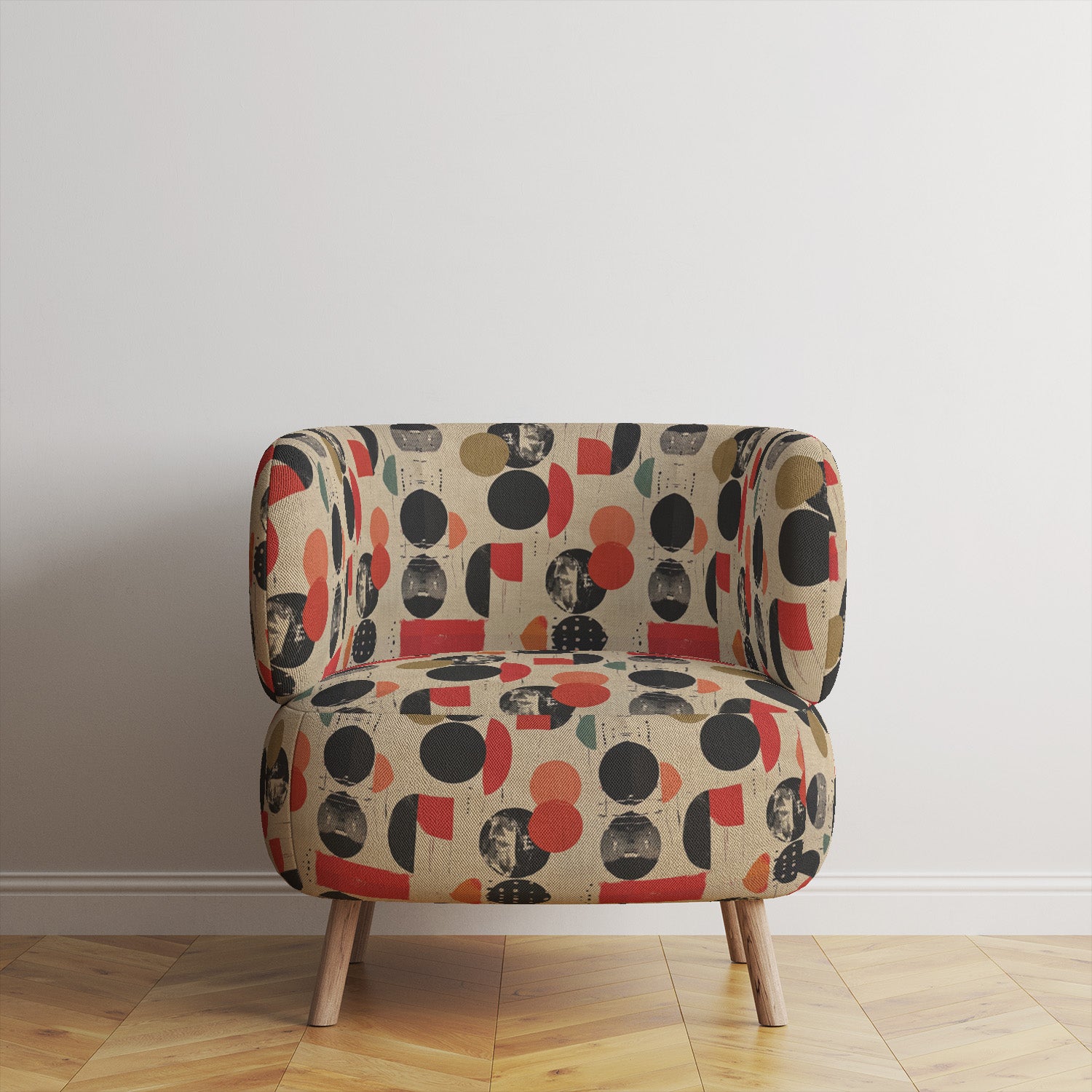 Pair of dining chairs in bold tribal pattern upholstery fabric