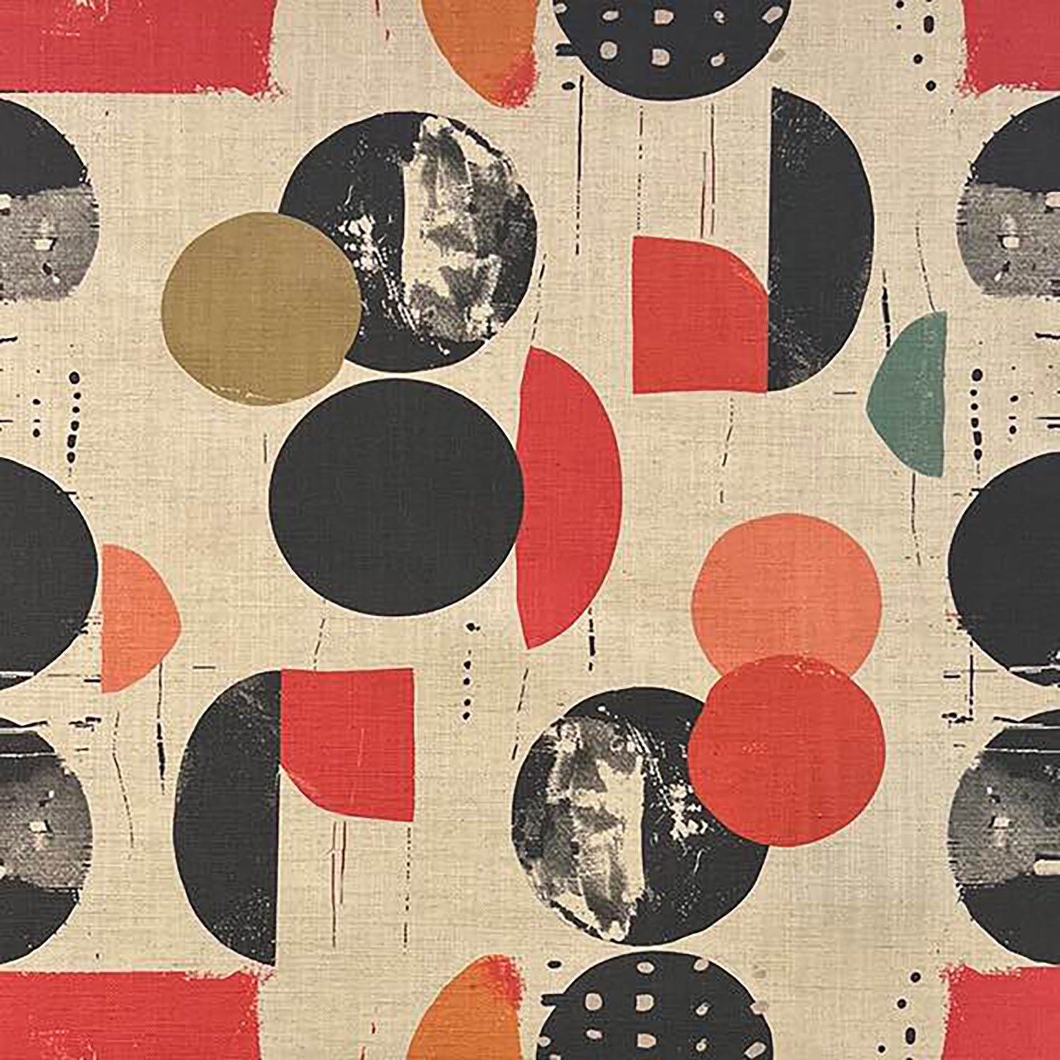 Multicoloured tribal-inspired upholstery fabric with circular motifs – Tribute No.3 flat lay