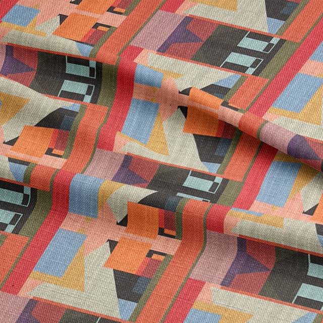 Draped fabric view of linear upholstery design with soft tones