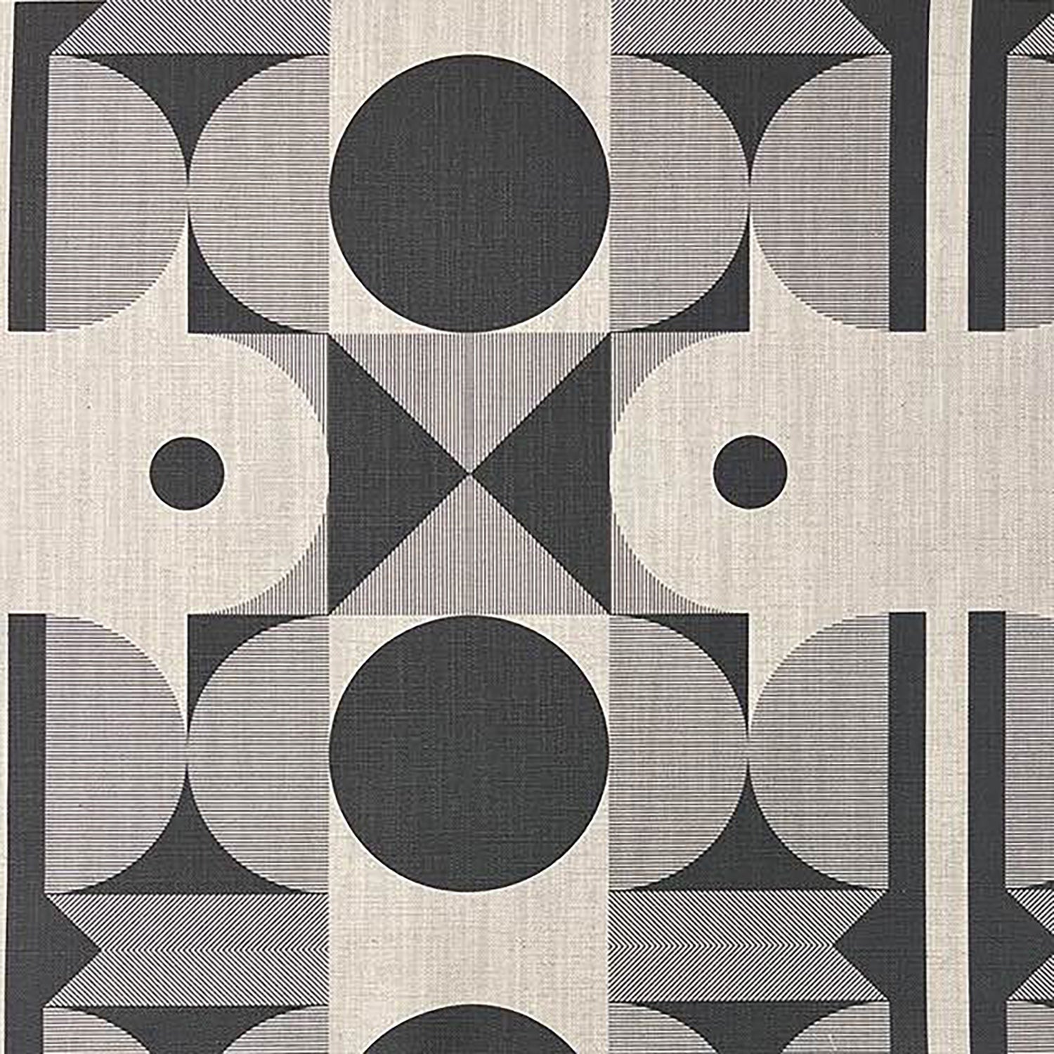 Flat lay of Weimar No.12 black geometric Bauhaus upholstery fabric