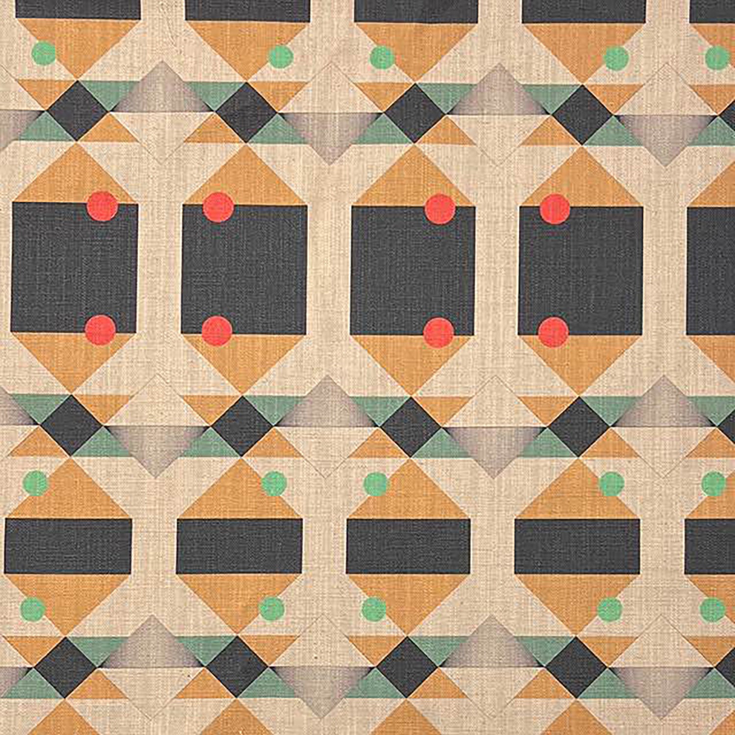 Beige geometric upholstery fabric with Bauhaus-inspired shapes – Weimar No.1 flat lay
