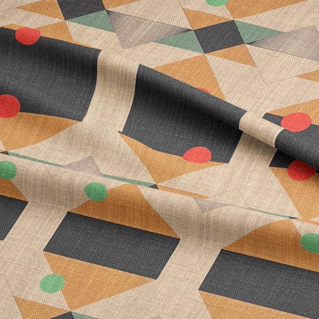 Close-up of Weimar No.1 with triangular forms and grid pattern for furniture fabric