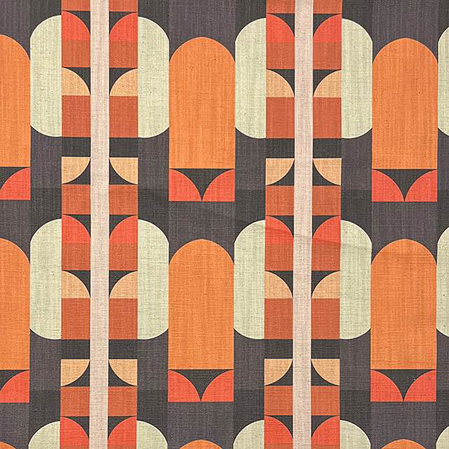 Orange geometric upholstery fabric with modernist arch shapes – Weimar No.2 flat lay