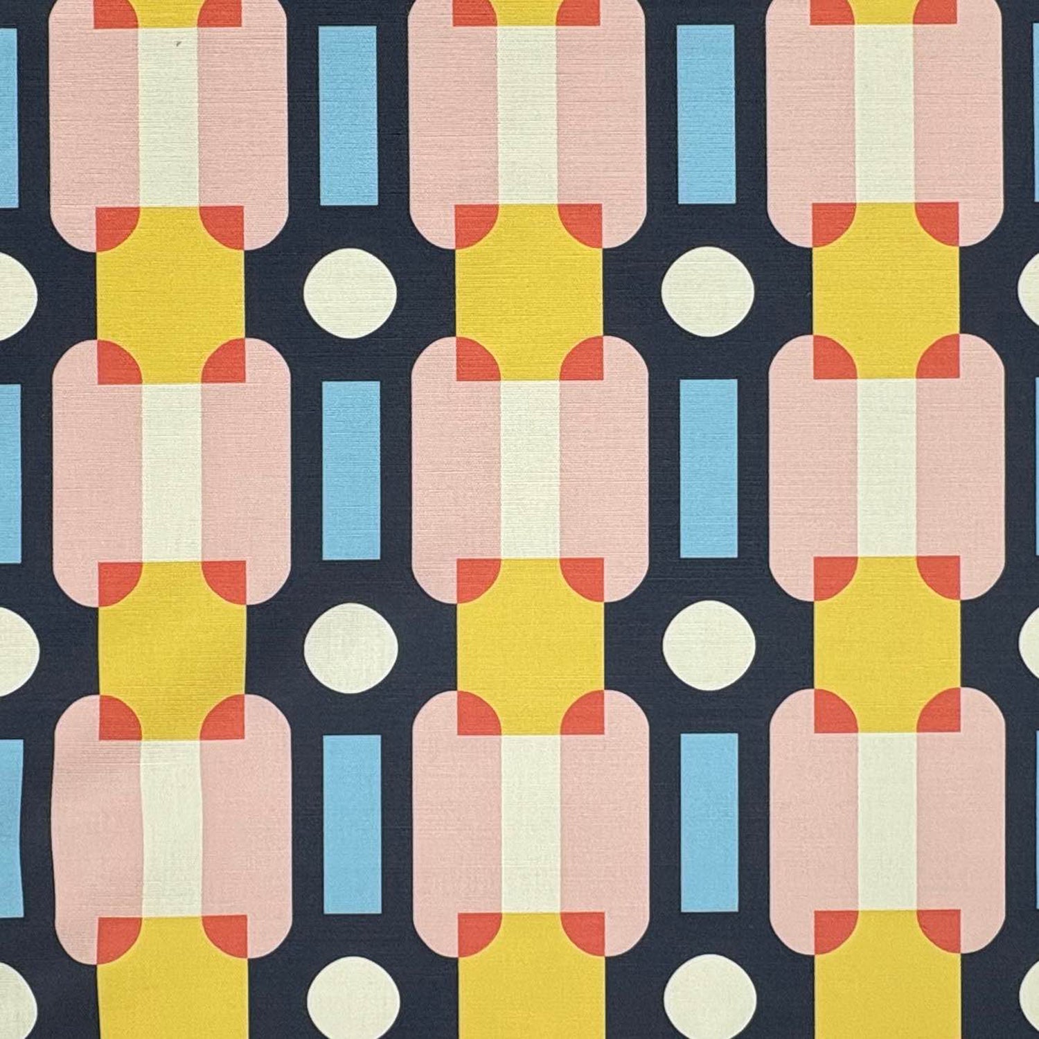 Bauhaus-style pink upholstery fabric with geometric columns – Weimar No.3 flat lay