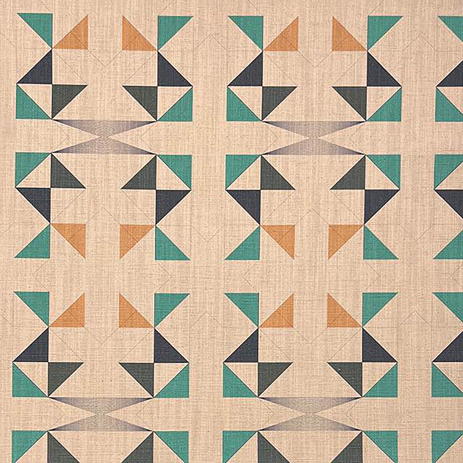 Flat lay of Weimar No.8 beige geometric upholstery fabric with triangles
