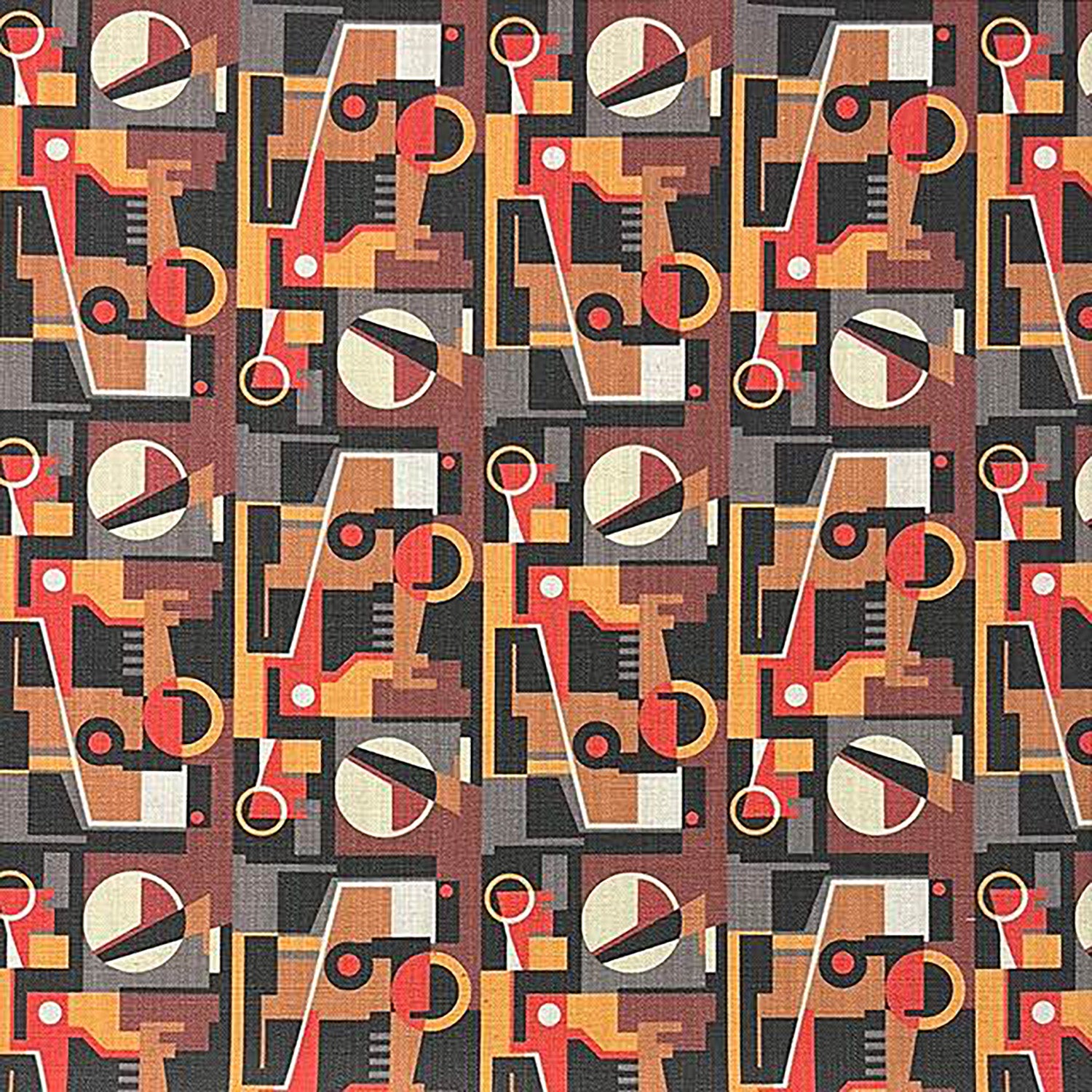 Flat lay of Weimar No.9 upholstery fabric with bold orange geometric design