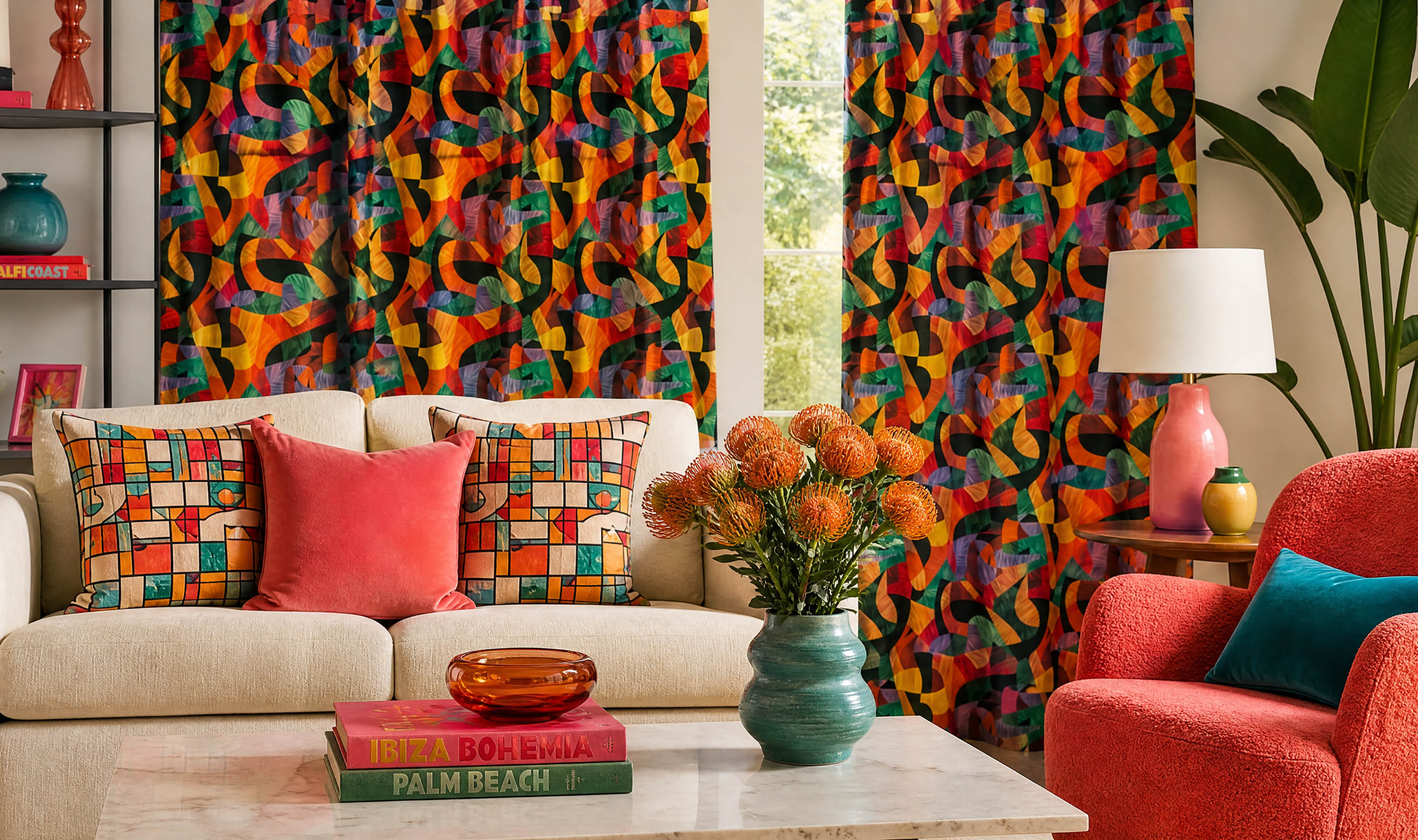 Multicoloured Curtain Fabric by the Metre