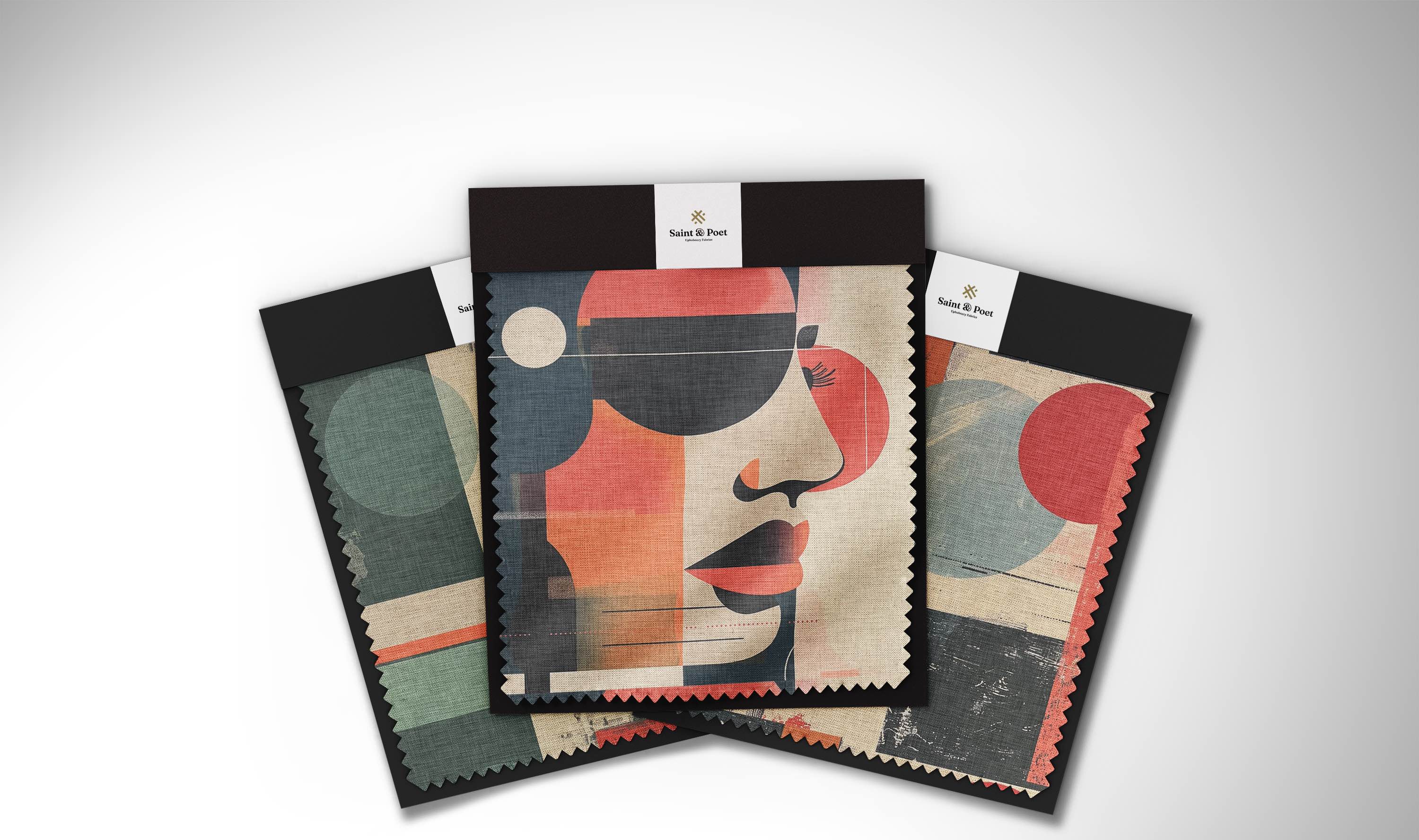High-end upholstery textile inspired by cultural and modern symbols