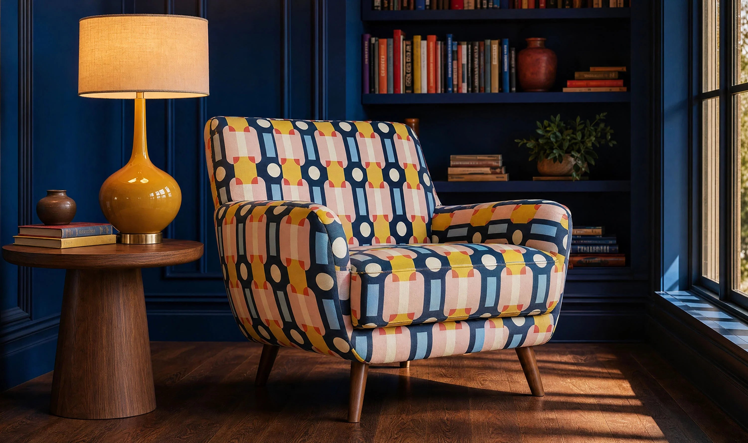 Luxury Weimar upholstery fabric inspired by Bauhaus geometric design