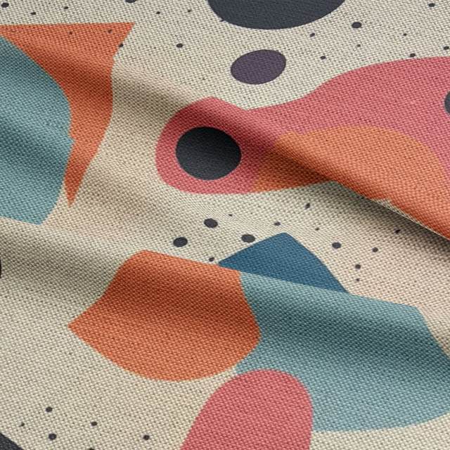 Luxury designer fabric featuring modern abstract art-inspired patterns with a balance of warm and cool tones, ideal for statement furniture.
