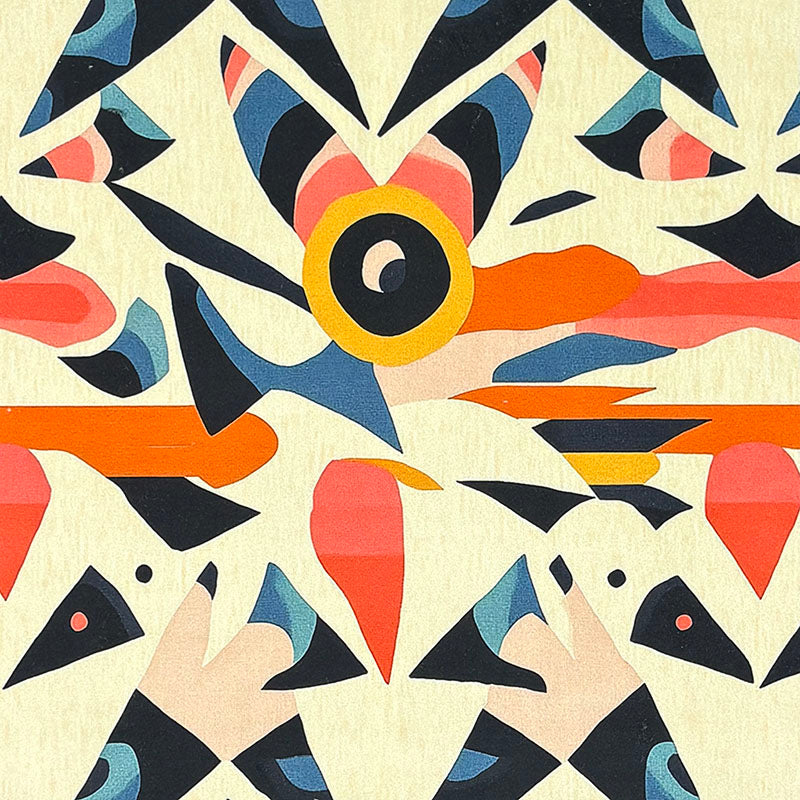 Abstract No.16 Crib5 velvet fabric with angular cream, coral, orange and navy modernist shapes