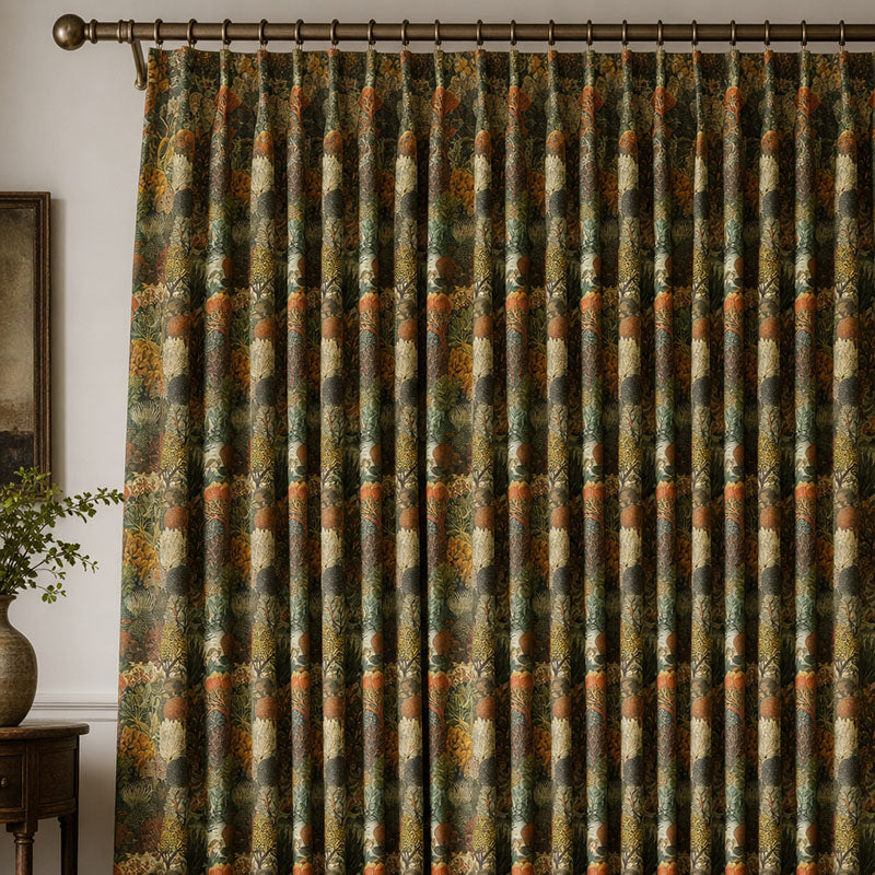 Animals No.6 linen curtain fabric shown as green jungle patterned curtains