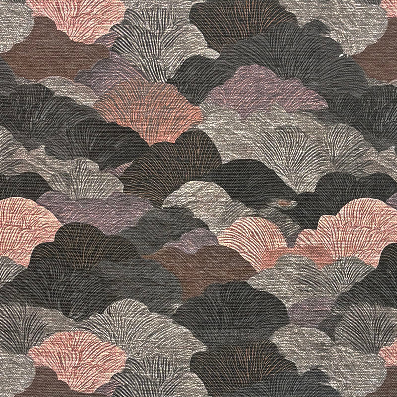 Arcadia No.9 grey scenic upholstery fabric on sofa in soft pink room – Saint and Poet