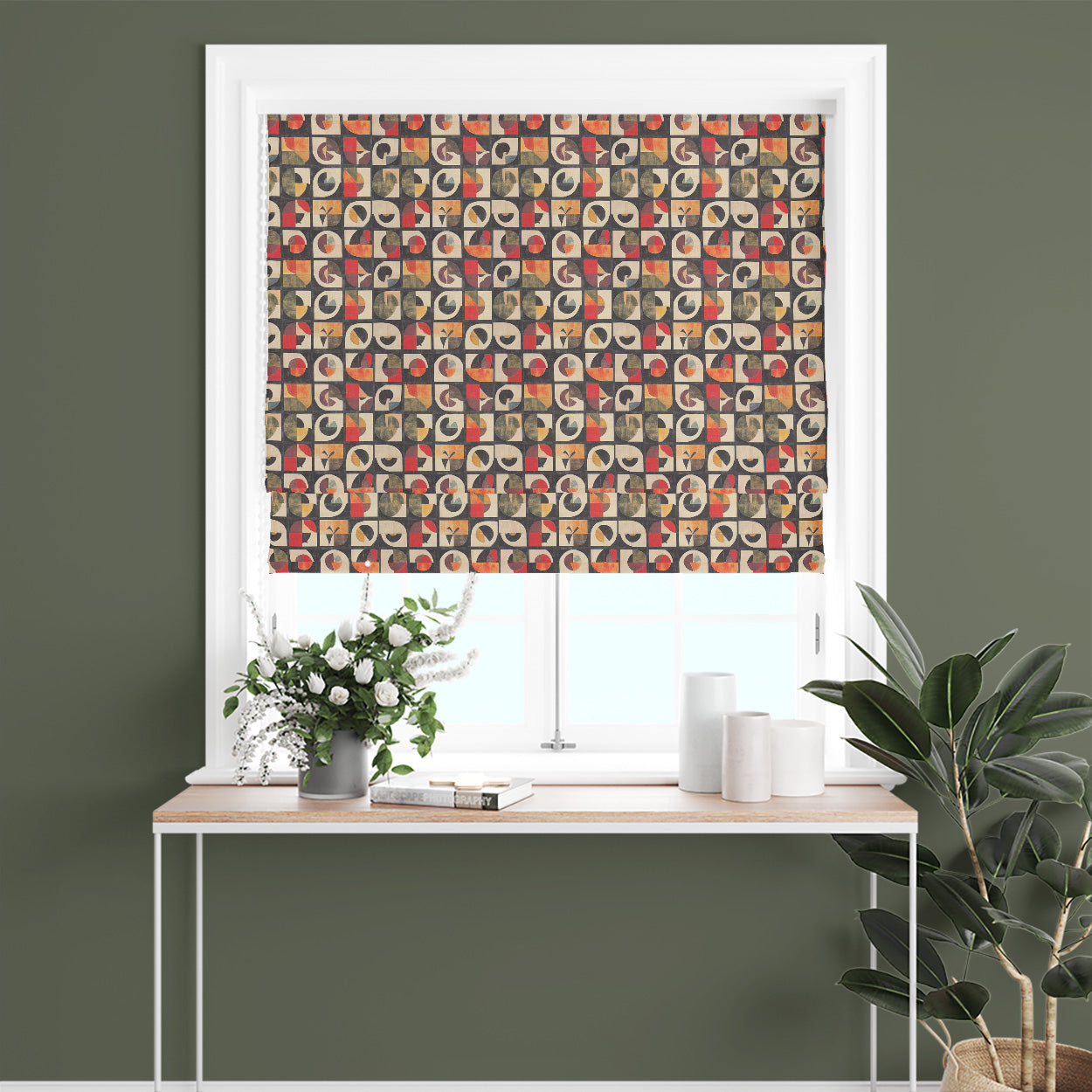 Modern tiled curtain fabric blind with abstract shapes in earthy tones – Atelier No.16 curtain fabric