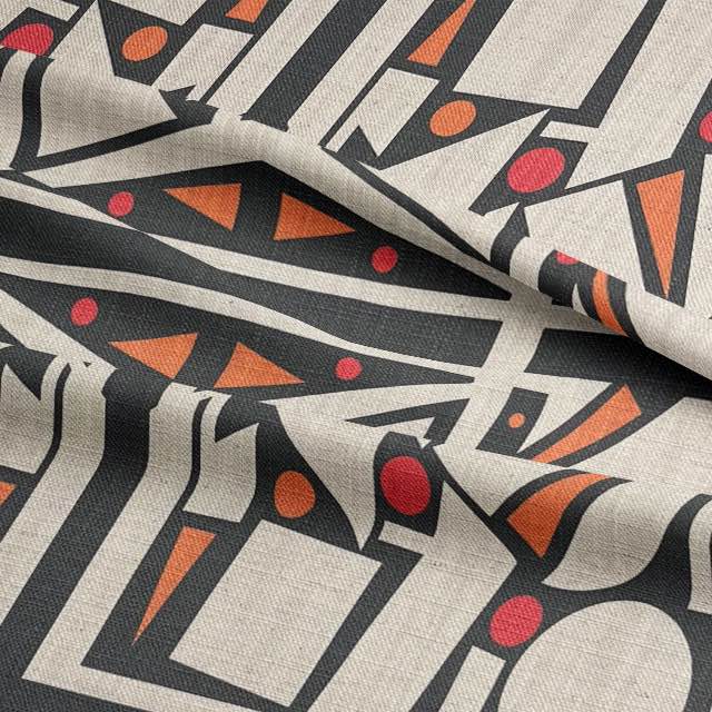 Close-up of Avant No.15 designer upholstery fabric showing cubist pattern and texture in neutral tones